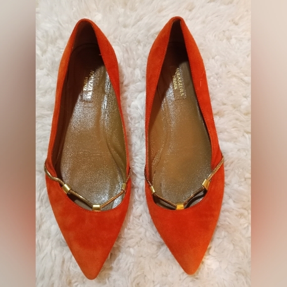Vintage Aquazzura Firenze Italian Leather Classic Gold Chain Suede Girly Flats - Picture 1 of 9